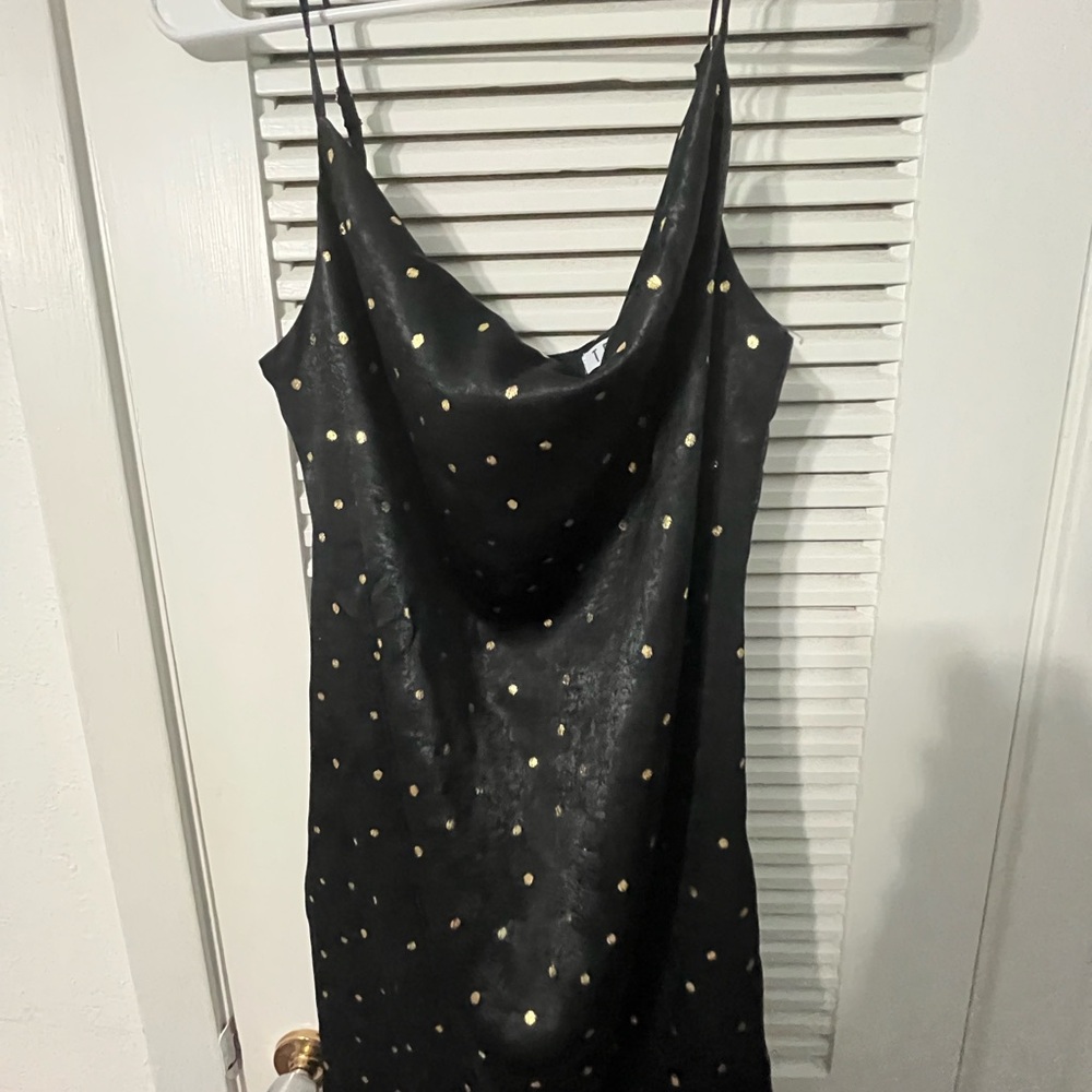 Black polka dot mini dress
